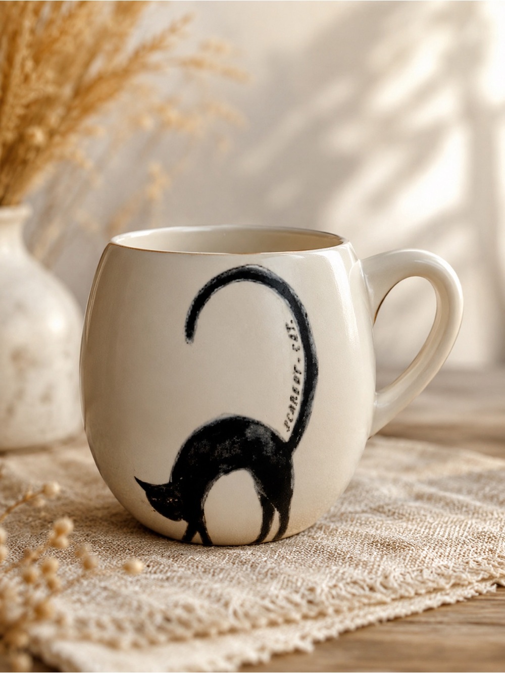 Rae Dunn Mug Black Cat‎ Scaredy-Cat Halloween Coffee Cup